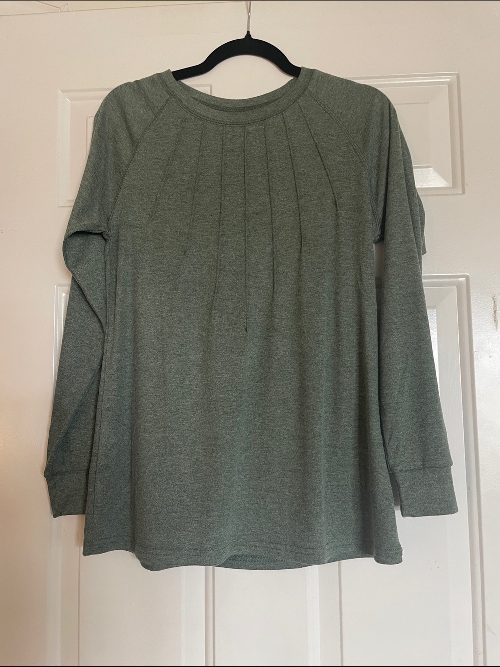Pleated Front Long-Sleeve Tee in Sage Green